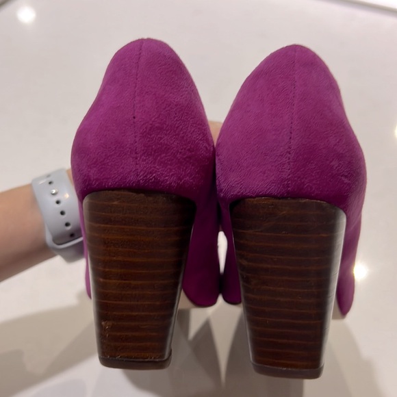 Anthropologie Fuchsia Suede Wood Block Heels - Picture 5 of 10